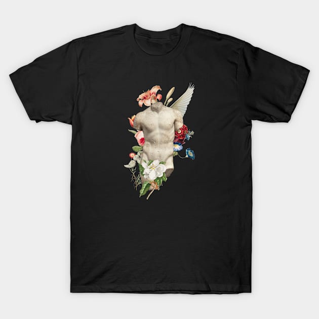 Popular Floral and Sculpture Art Collage, Nude Body T-Shirt by EquilibriumArt